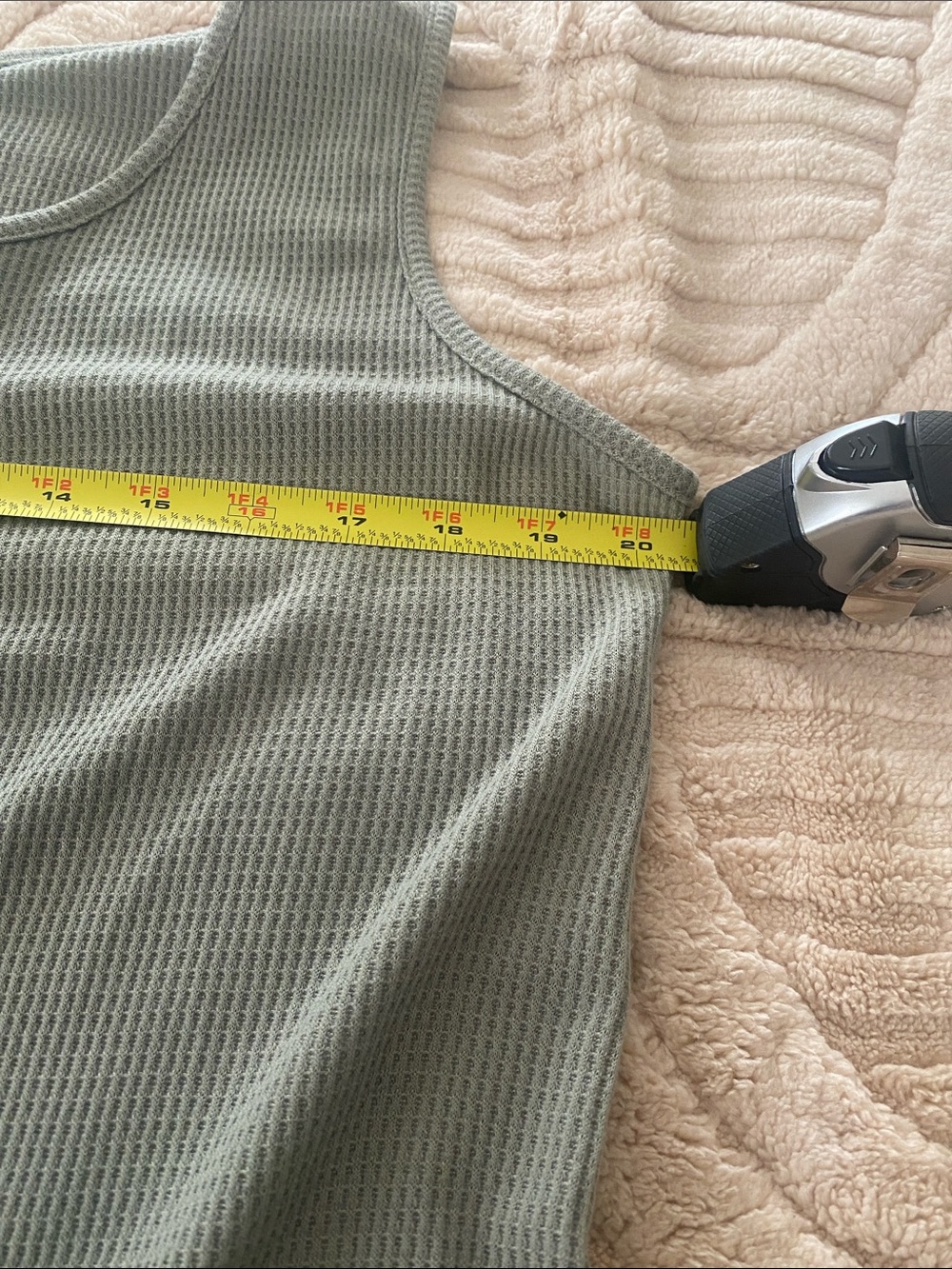 Sleeveless Olive Waffle Knit Romper with Front Buttons - Picture 8 of 10